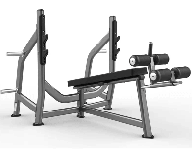 Decline Bench - Olympic - Muscle D Fitness - Padded Foot Rollers - Plate Storage