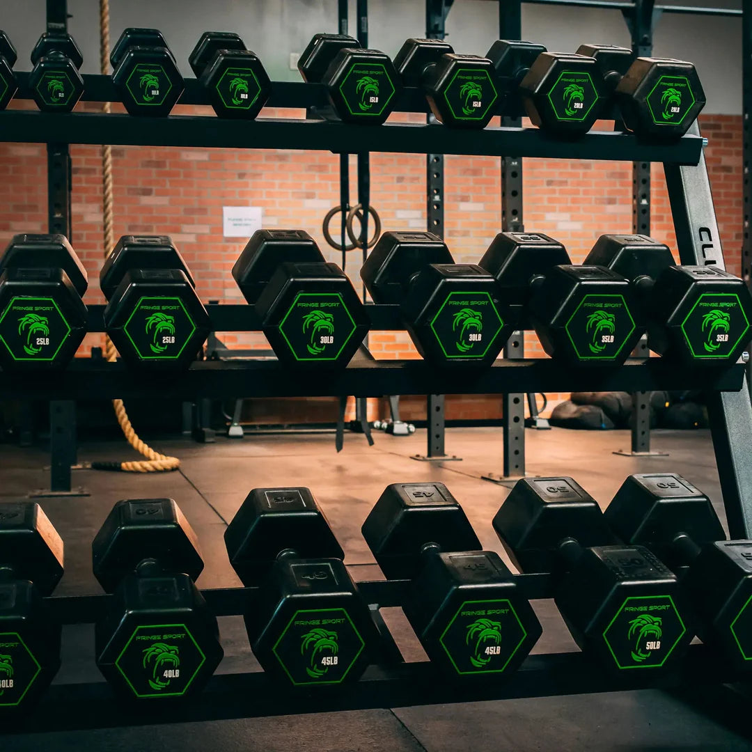 Fringe Sport Silverback Rubber Dumbbell Set – 80 to 100 lb (5 Pairs)