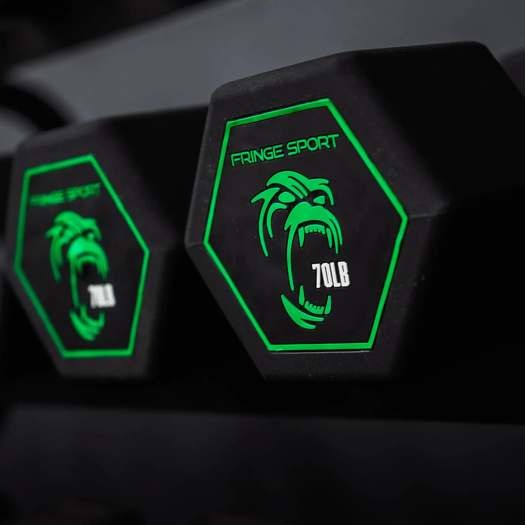 Fringe Sport Silverback Rubber Dumbbell Set – 80 to 100 lb (5 Pairs)