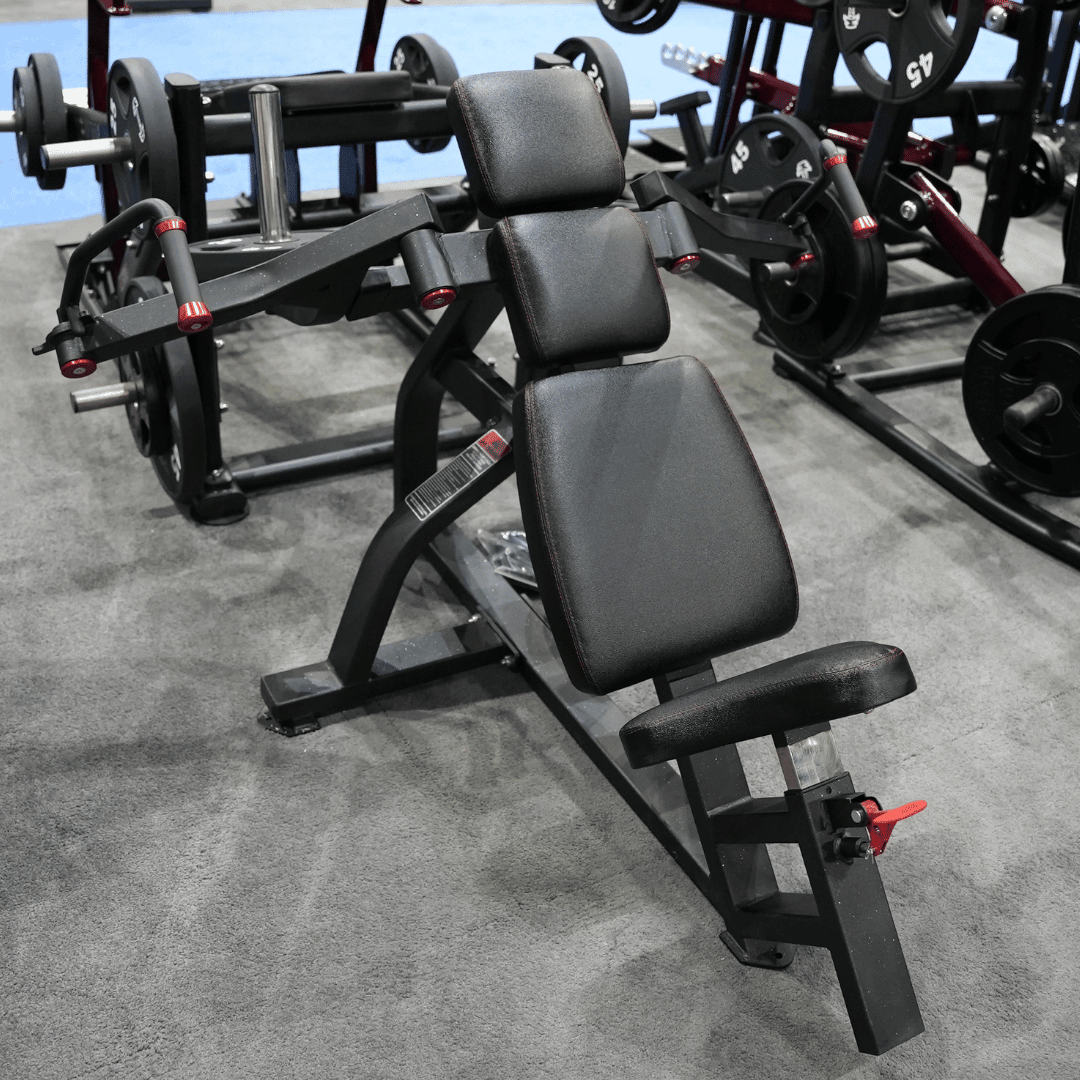 Excel Leverage Incline Pec Fly - Muscle D Fitness - Plate Loaded Chest - Piston Assisted Seat Adjustment