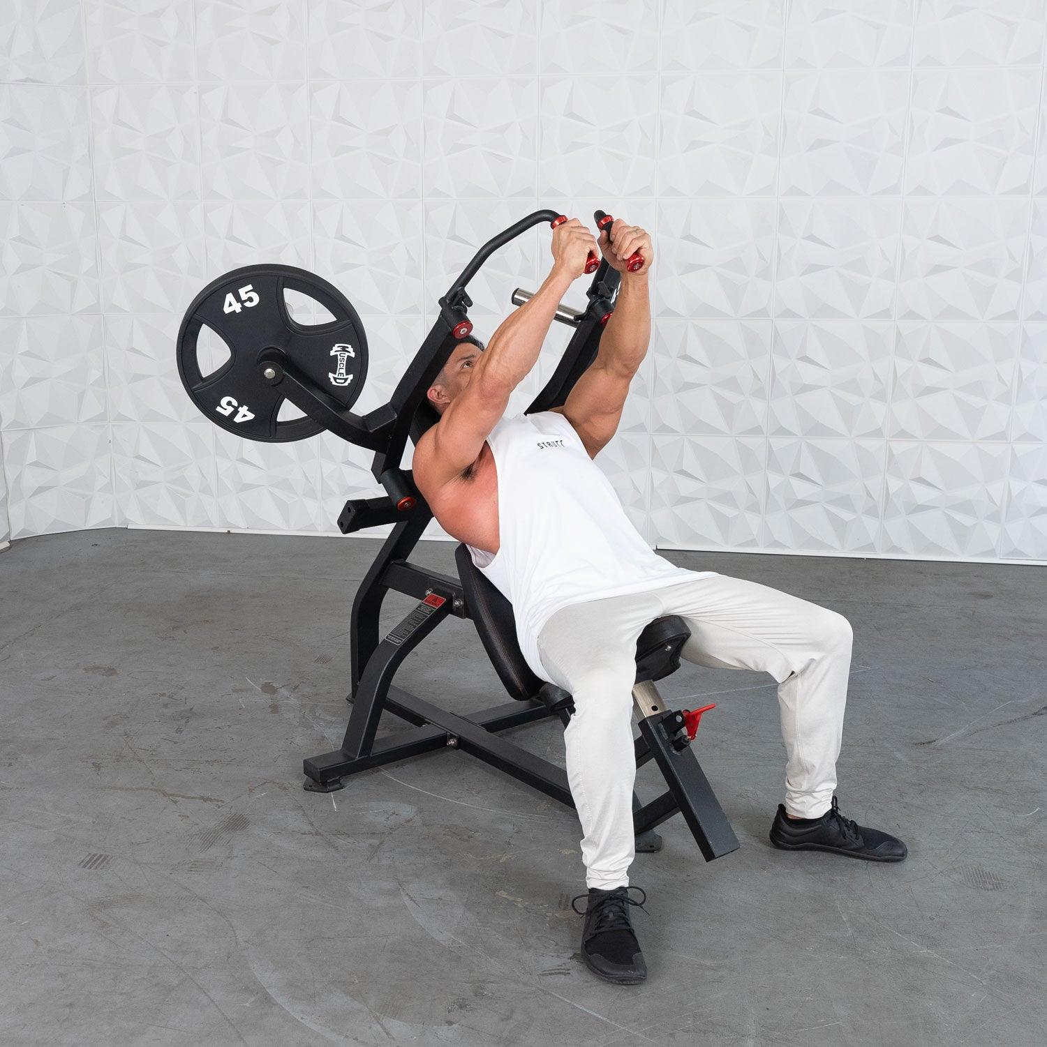 Excel Leverage Incline Pec Fly - Muscle D Fitness - Plate Loaded Chest - Piston Assisted Seat Adjustment