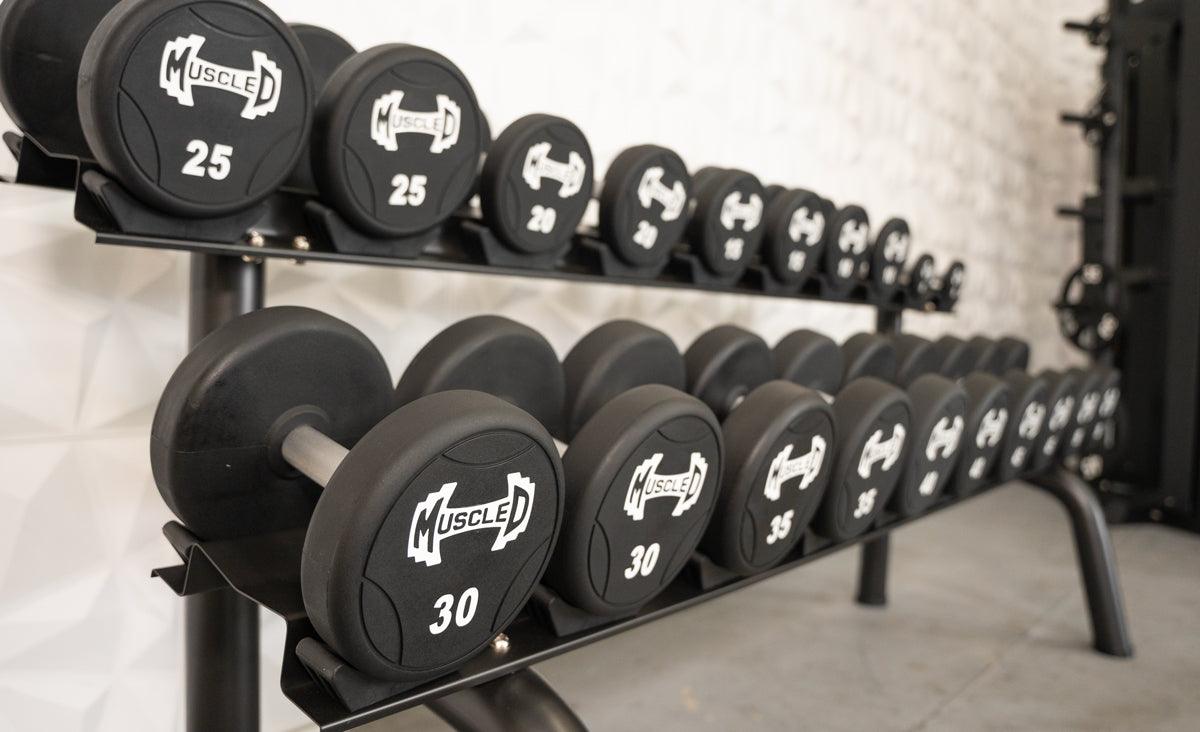 Pro Urethane Dumbbells - Muscle D Fitness - Quality Knurled Handles - Solid Design