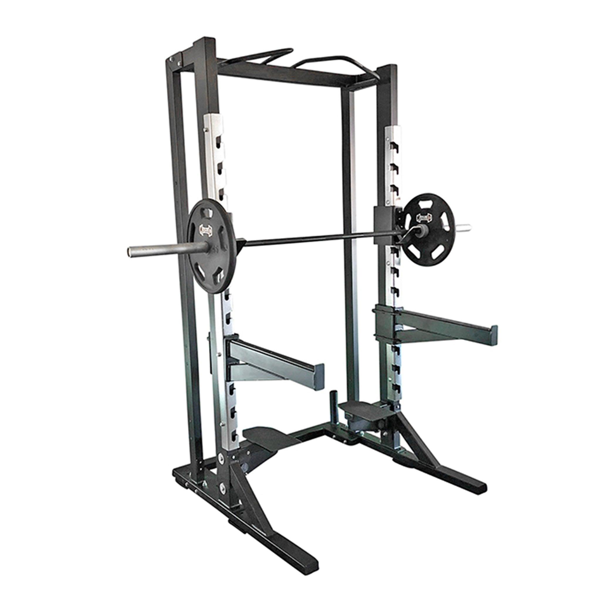 Deluxe Half Rack Complete Weight Set - Muscle D Fitness - Heavy Duty - Adjustable Safety Bars - Pull Up - Vertical Olympic Bar Storage