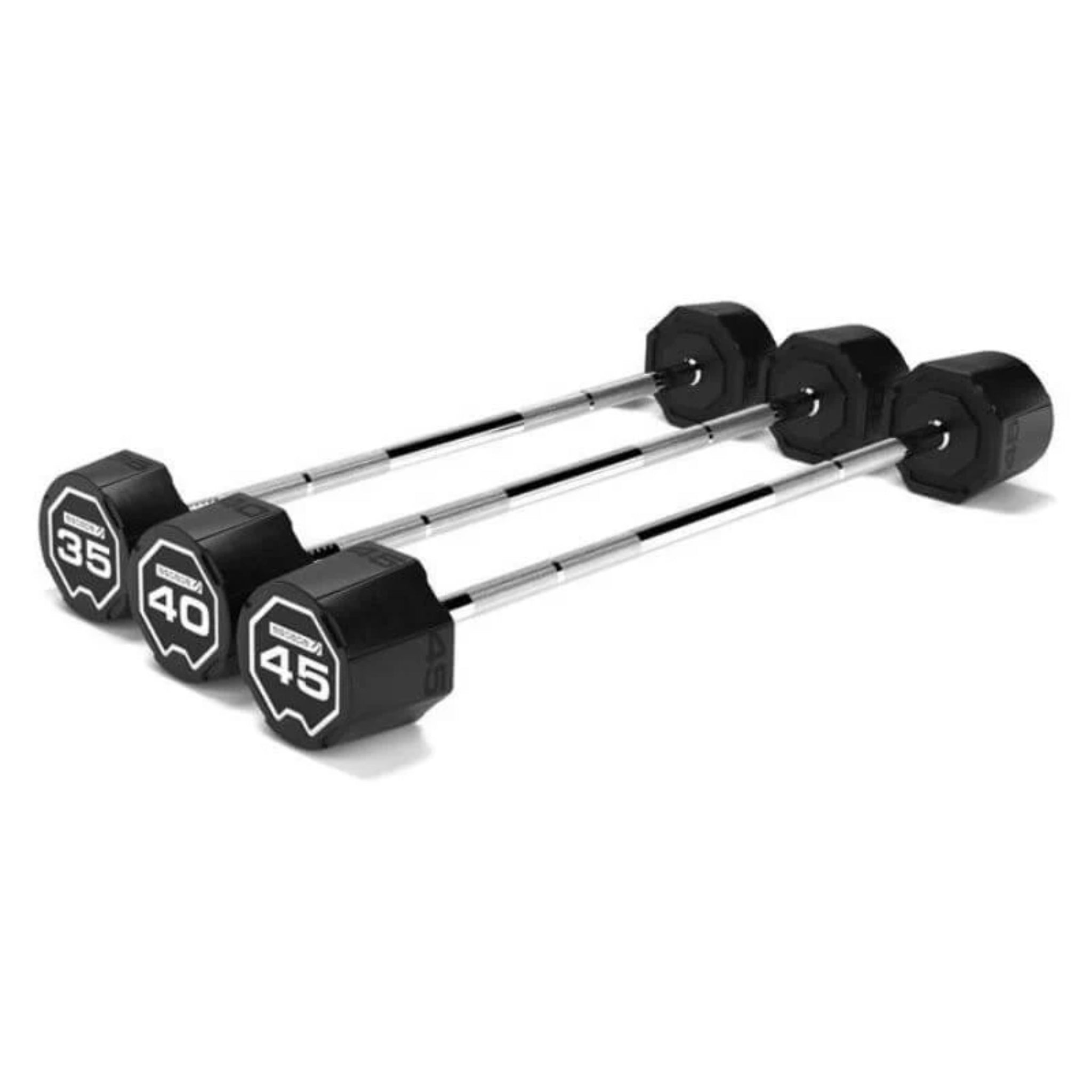Escape Fitness Nucleus Urethane Fixed Barbell Set – 70–110lb with RACKBB5 (5-Barbell Rack)