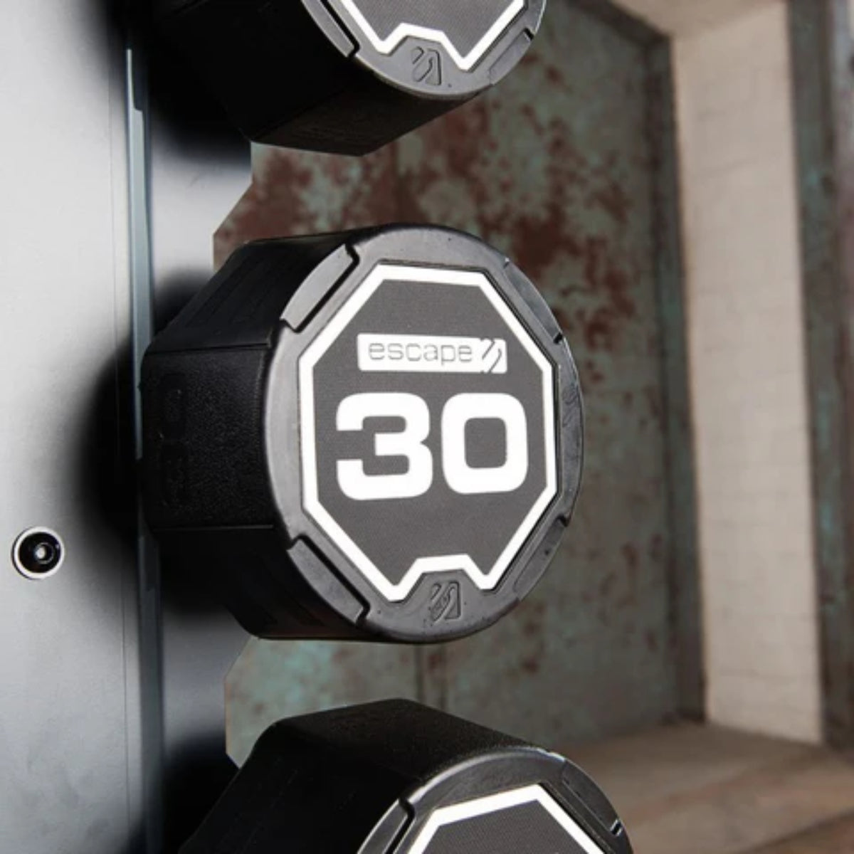 Escape Barbell Rack Escape Fitness Nucleus Urethane Fixed Barbell Set – 70–110lb with RACK