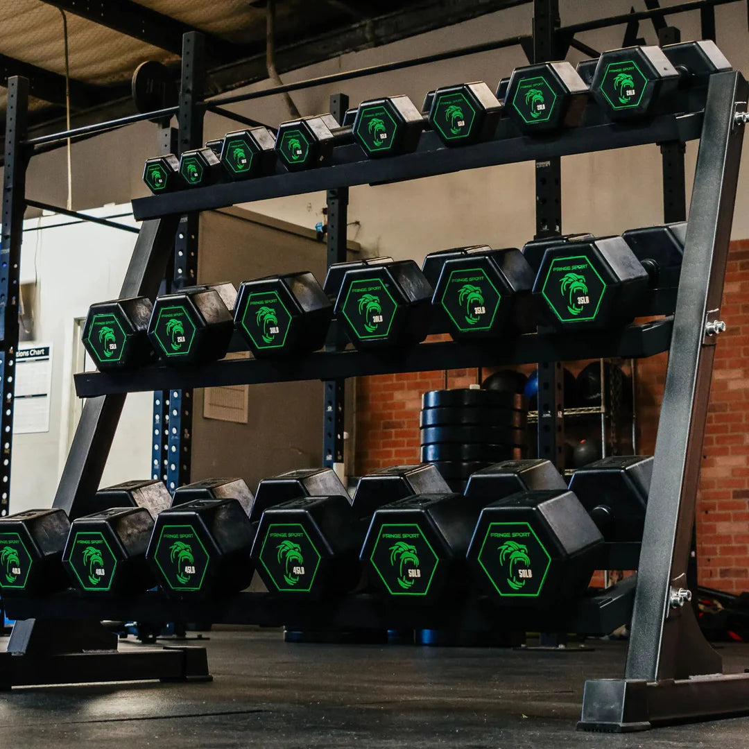 Fringe Sport Silverback Rubber Dumbbell Set – 55 to 75 lb (5 Pairs)