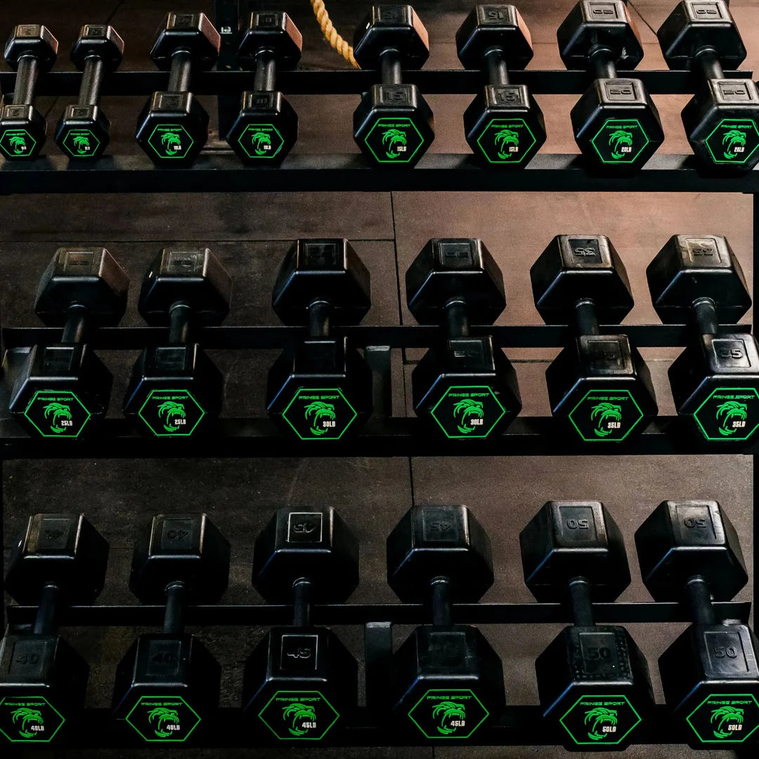 Fringe Sport Silverback Rubber Dumbbell Set – 80 to 100 lb (5 Pairs)