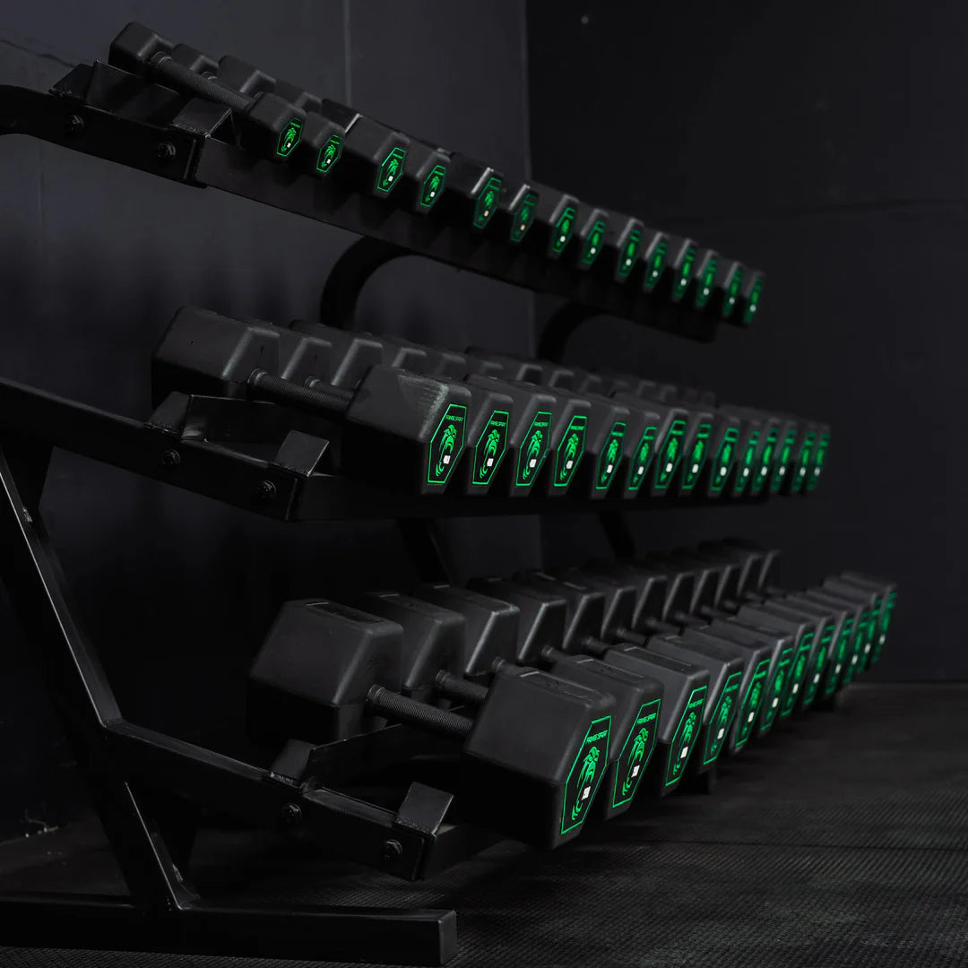 Fringe Sport Silverback Rubber Dumbbell Set – 80 to 100 lb (5 Pairs)