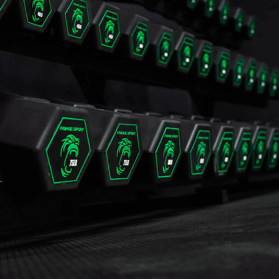 Fringe Sport Silverback Rubber Dumbbell Set – 80 to 100 lb (5 Pairs)