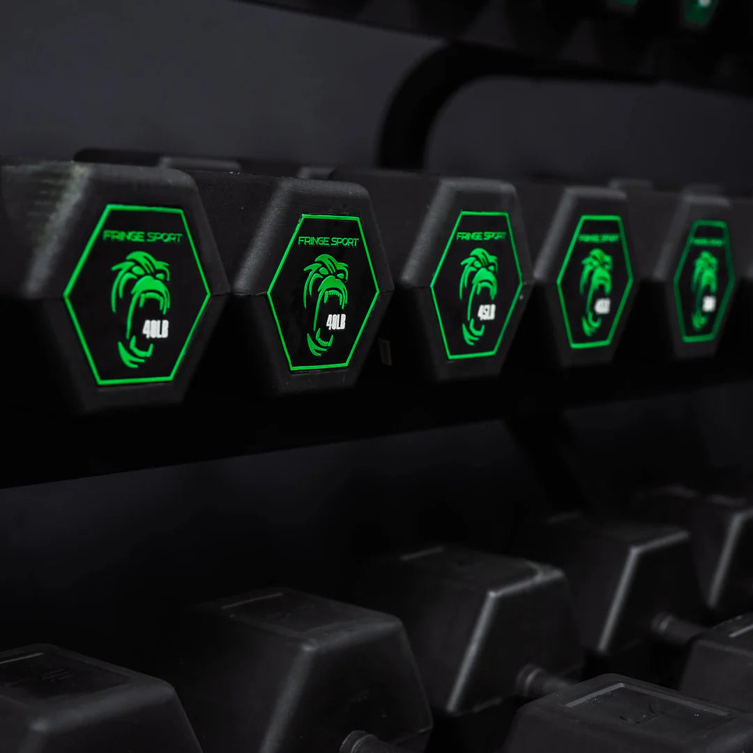 Fringe Sport Silverback Rubber Dumbbell Set – 80 to 100 lb (5 Pairs)