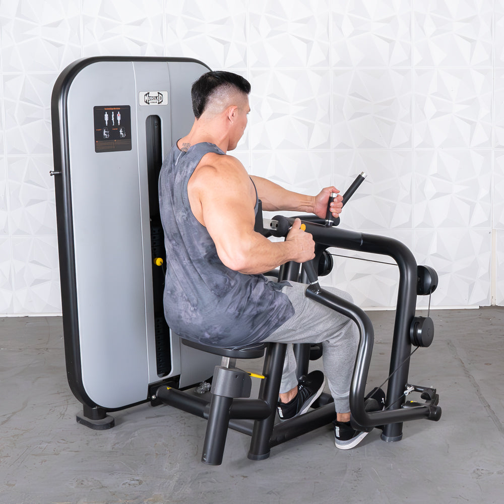 Vogue Seated Row - Muscle D Fitness - Adjustable Seat - Pin Selectorized - Lat Workout