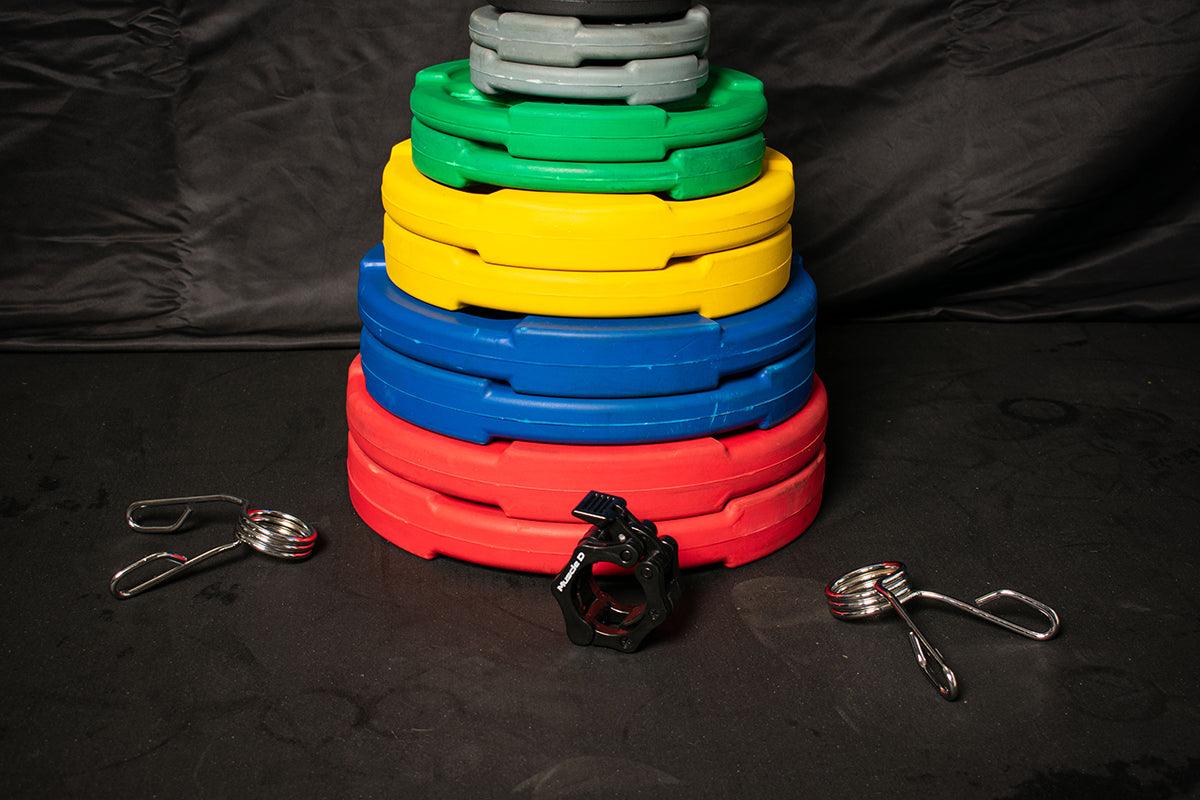 Muscle D 14 Olympic Plates + Bar + Spring Collars - Local Pick Up Only Deal(Paramount,CA)
